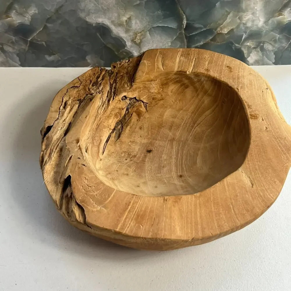 Live Edge Brown Wooden Decorative Bowl Free Form Unsigned Rustic Decor 12.5 